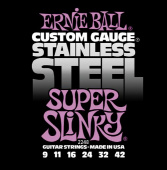 Струны для электрогитары ERNIE BALL 2248 9-11-16-24w-32-42 STAINLESS SUPER SLINKY Stainless Steel